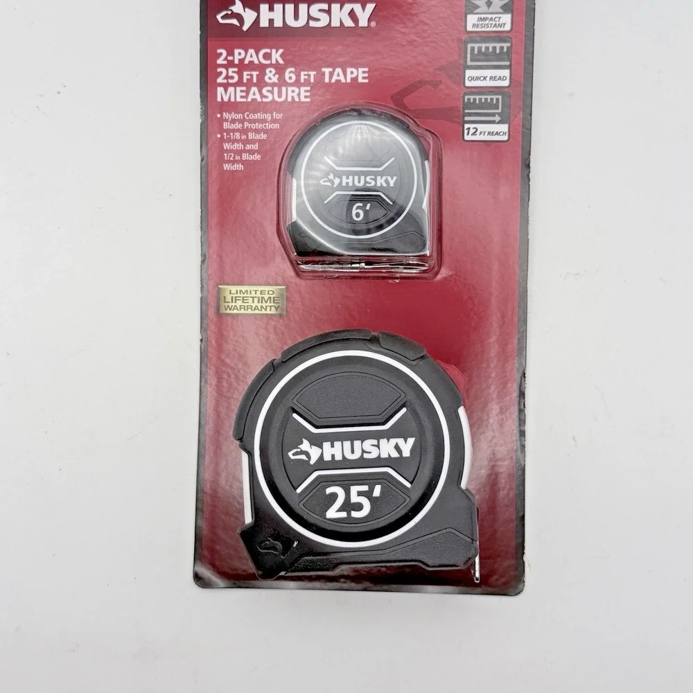 Husky Tape Measure Set 25 Ft 6 Ft Mini Measuring Tape Rubber Grip 2 Pack SAE